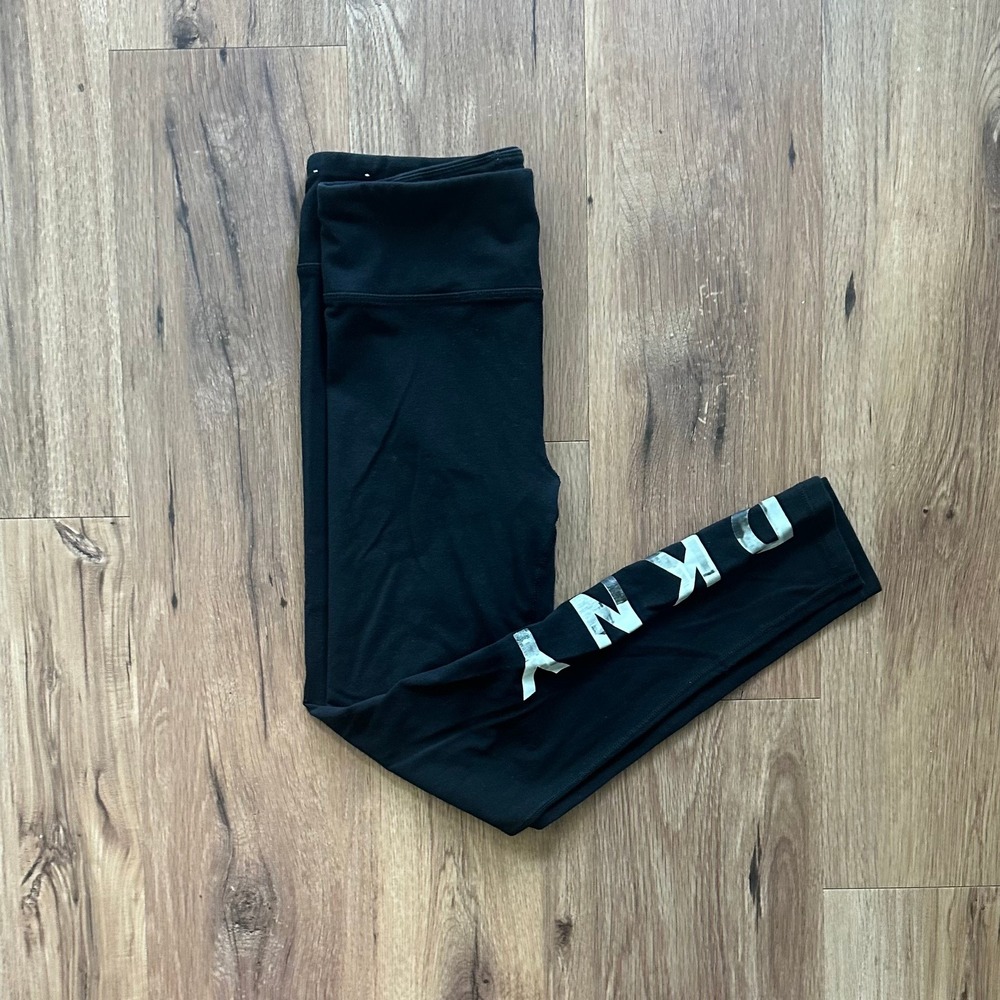 DKNY Sport Womens Black Silver Metallic Logo Cotton Stretch Leggings Size M - Picture 7 of 7
